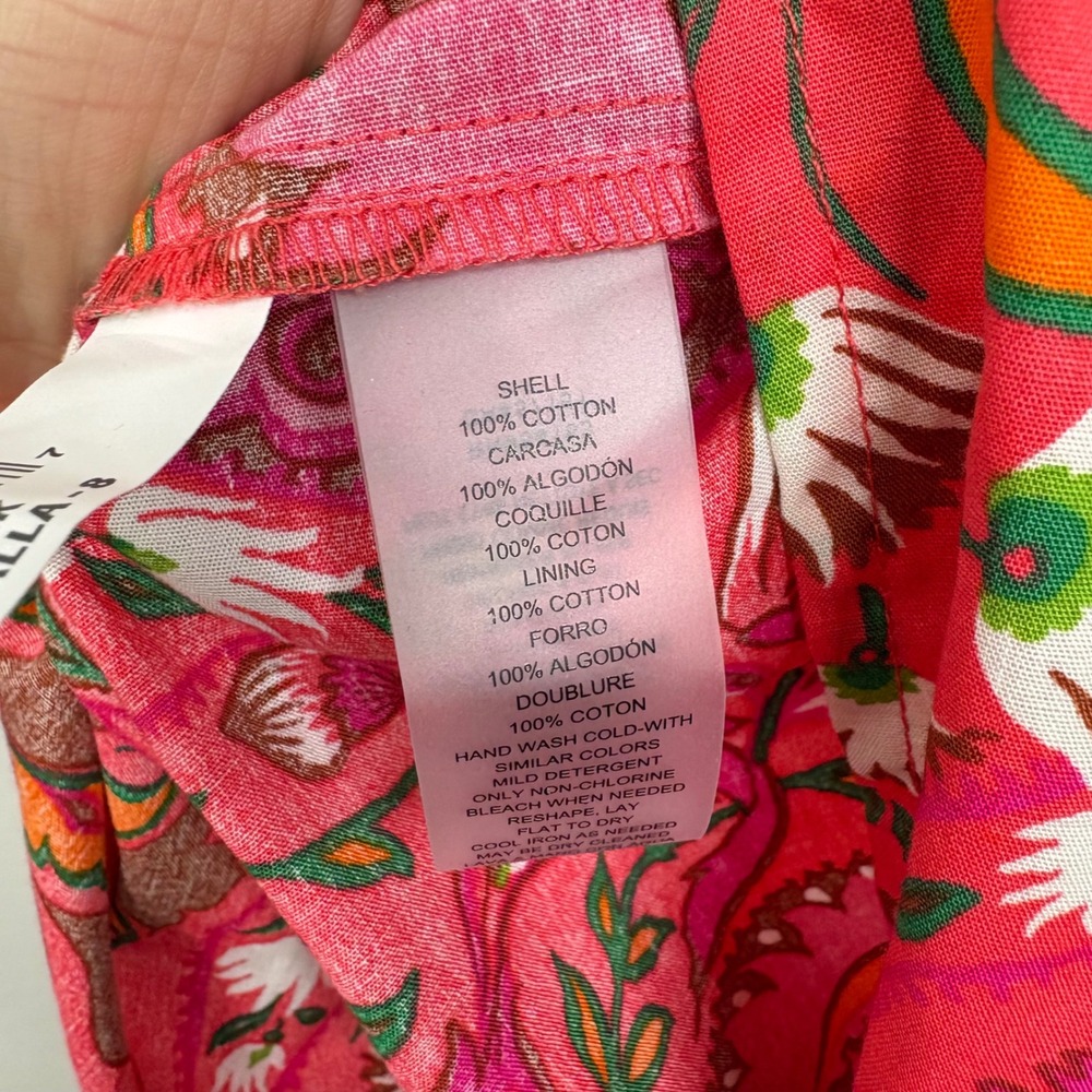 Vince Camuto Pink Floral Paisley Puff Sleeve Midi Dress Cotton Sz8 Side Pockets - Picture 8 of 11